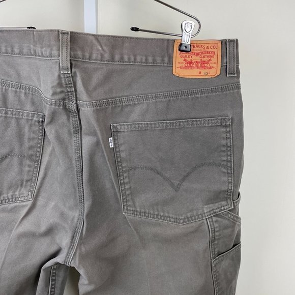 Levi's Gray Canvas Carpenter Shorts Flat Front Mens Size 42  Actual 43‎ - Picture 5 of 9